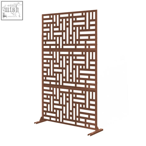 Brown metal privacy screen with geometric lattice pattern perfect for indoor outdoor use 90cm x 180cm