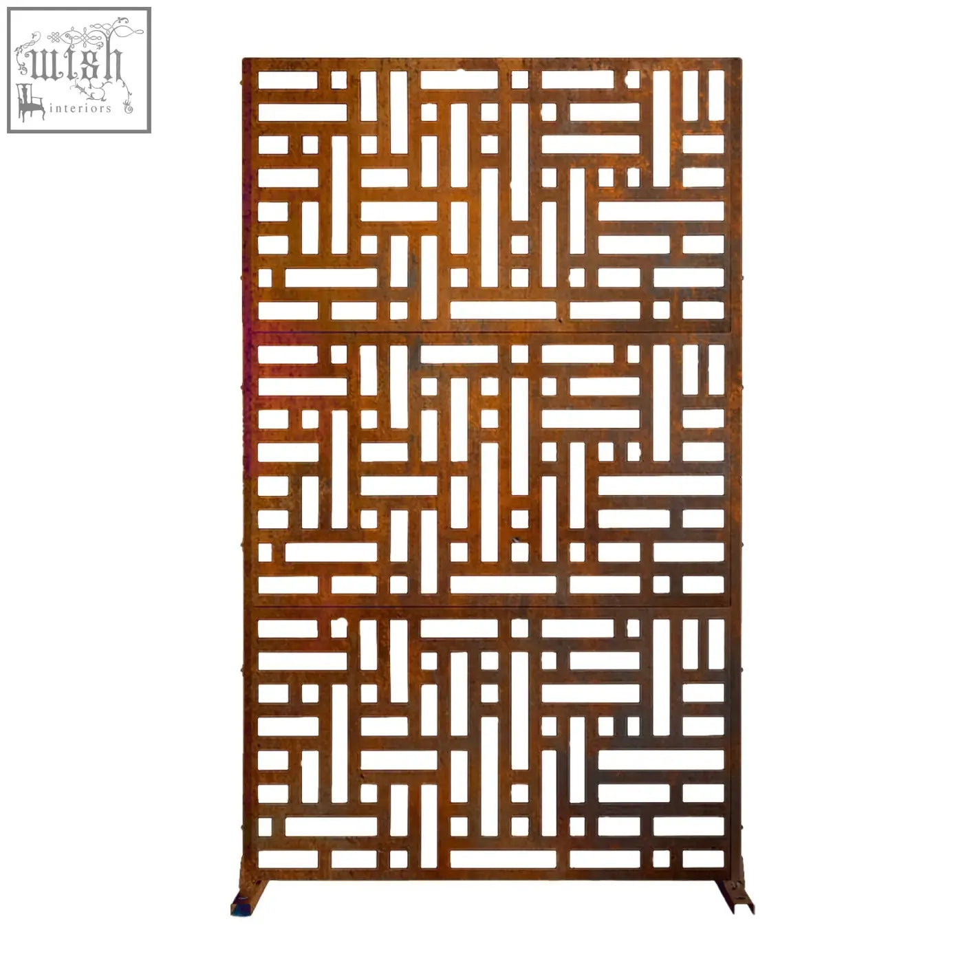 Rust-colored metal indoor outdoor privacy screen with geometric lattice pattern metal privacy screen 90cm x 180cm maze