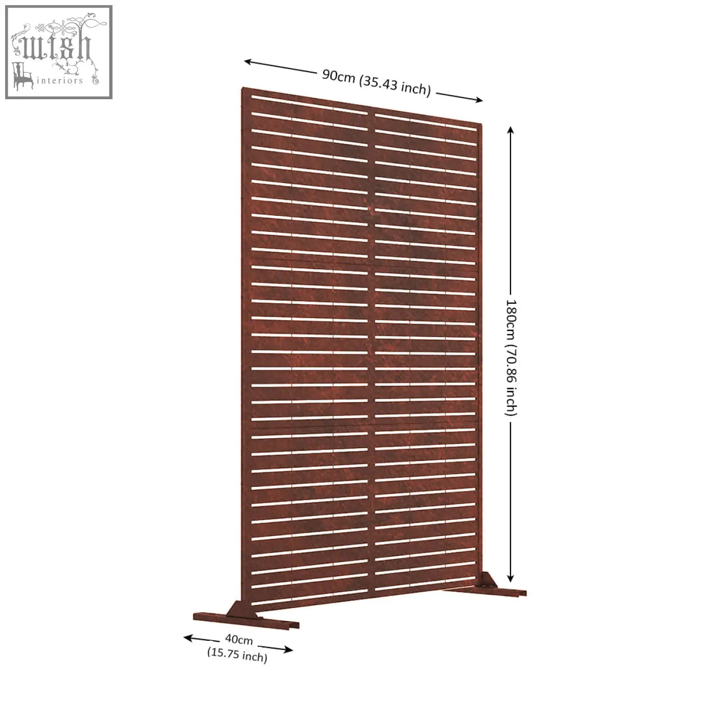 Brown metal slat privacy screen with modern minimalist design for indoor outdoor use 90cm by 180cm