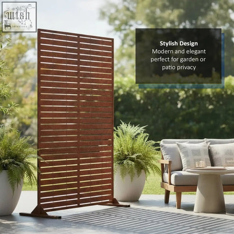 Brown wooden metal slat indoor outdoor privacy screen with modern elegant design 90cm by 180cm