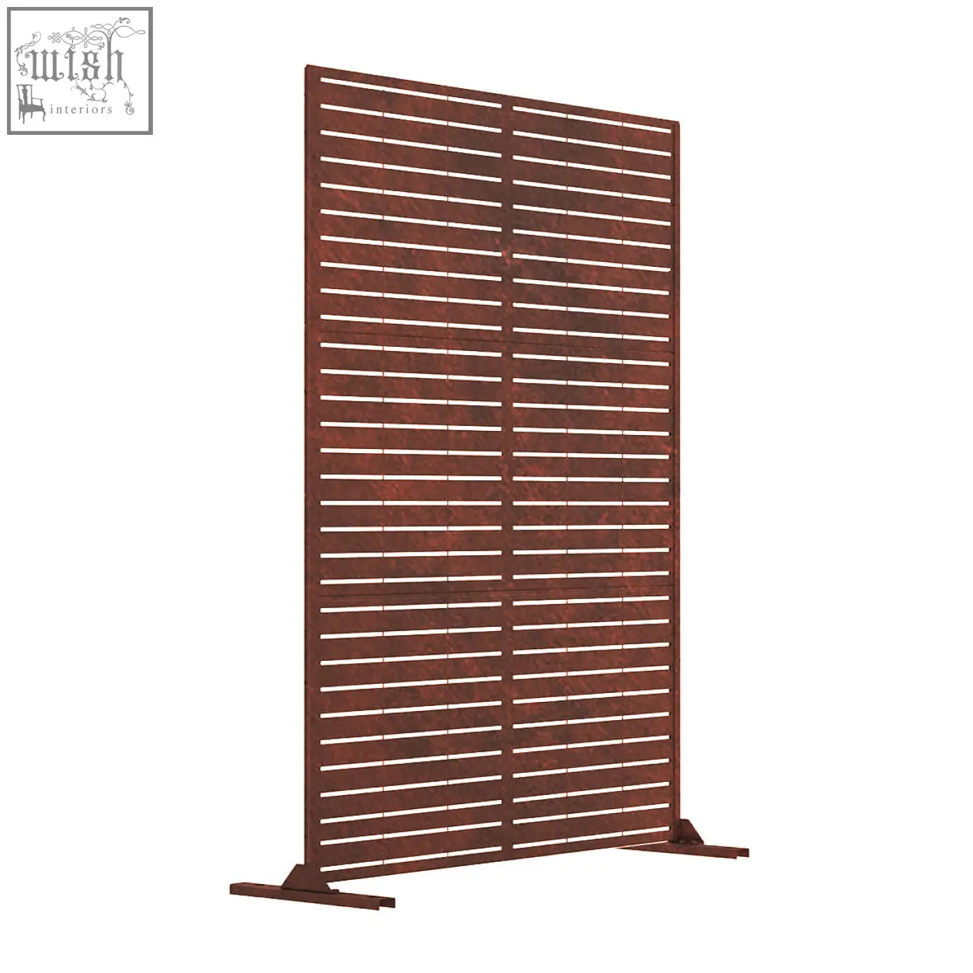 Brown wooden slat metal indoor outdoor privacy screen with modern minimalist design 90cm x 180cm