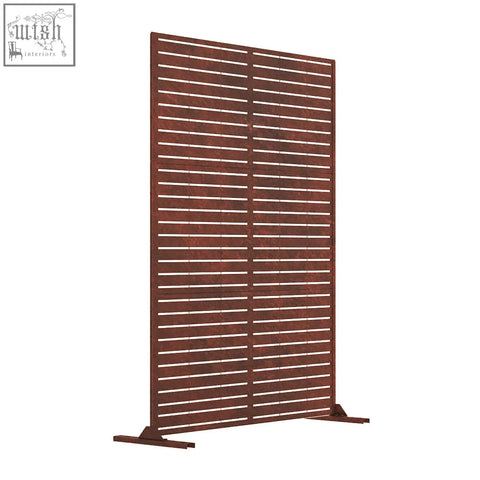 Brown wooden slat metal indoor outdoor privacy screen with modern minimalist design 90cm x 180cm