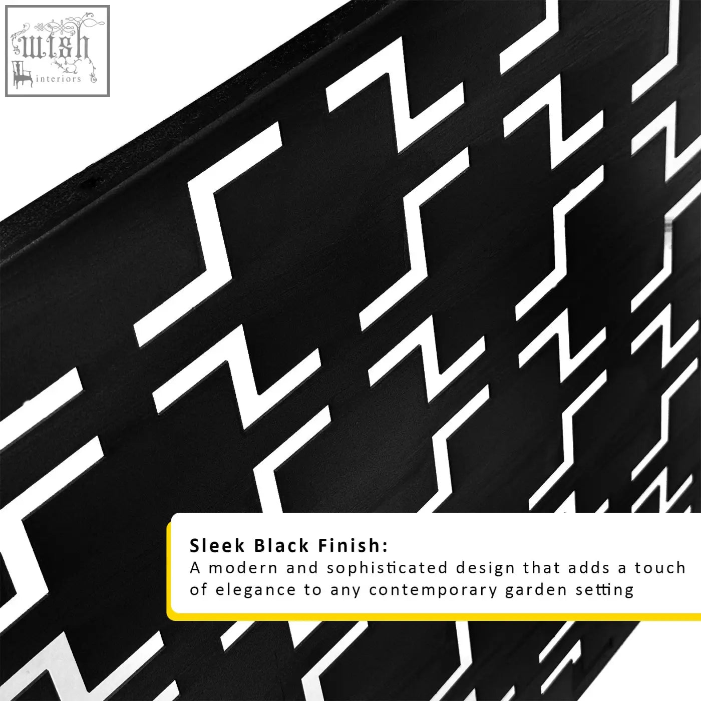 Black metal indoor outdoor privacy screen with sleek modern zigzag pattern and stand 120cm x 180cm for privacy