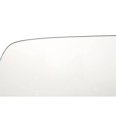 Clear curved glass top of metropolitan square dining table with smooth transparent surface and modern design