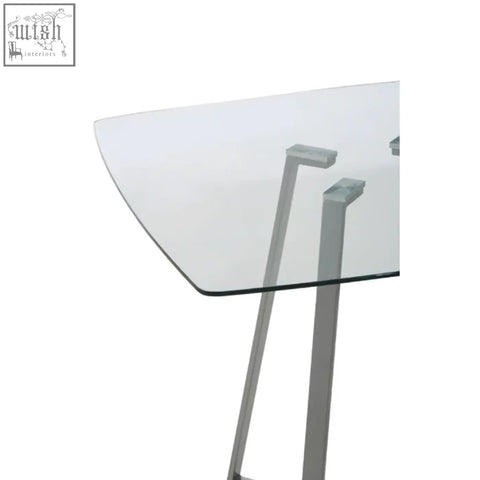 Modern glass metropolitan square matte grey dining table with sleek minimalist metal legs and square matte grey finish