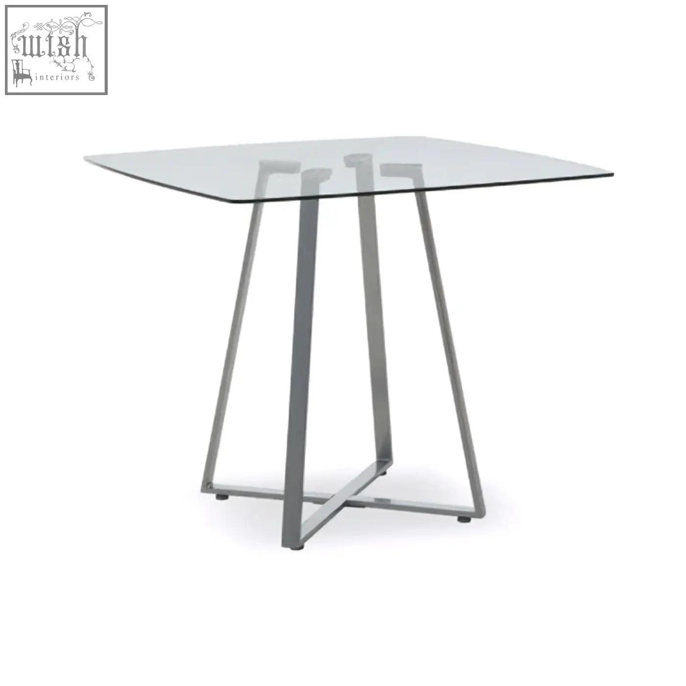 Modern square matte grey dining table with glass top and sleek chrome metal legs metropolitan square matte design