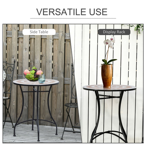 Outsunny 60cm Mosaic Round Bistro Table Side Bar Table Patio Garden Outdoor Balcony Furniture