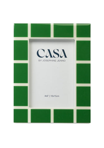 Green ceramic mosaic picture frame with square tile grid and cream grout from casa by josephine janno for 6x4 photos