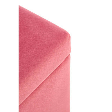 A soft pink velvet kids ottoman with plush textured surface in the mia pink velvet collection