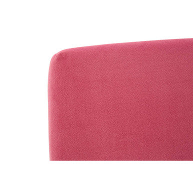 A soft pink velvet kids ottoman with a smooth textured fitted sheet called mia pink velvet perfect for kids rooms