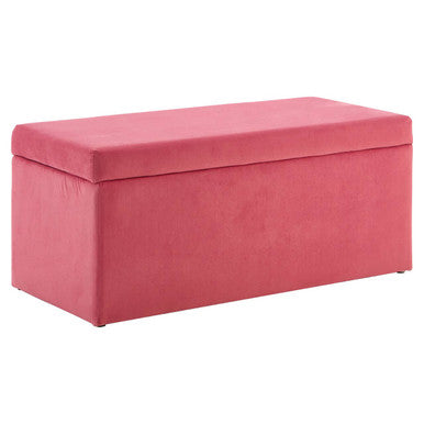 Pink velvet kids ottoman mia pink velvet storage bench with hinged lid perfect for kids storage and seating