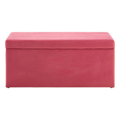 Mia pink velvet kids ottoman with smooth pink velvet surface and clean rectangular lines for stylish storage seating