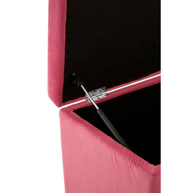 Mia pink velvet kids ottoman in pink velvet with black interior and silver hardware for stylish storage