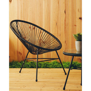 Black woven wicker patio chair with sleek modern design from the miami black rattan 3 piece patio set