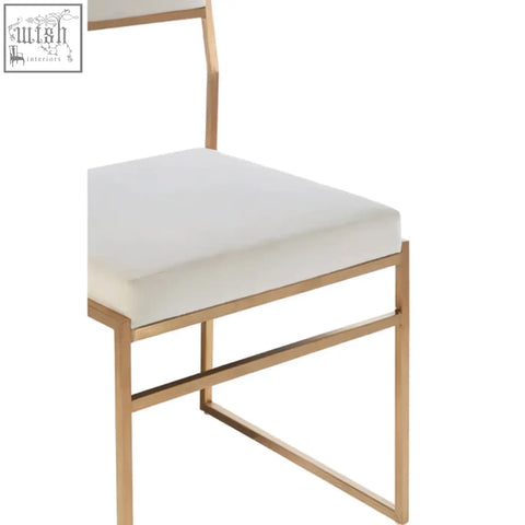 Mian milky white velvet dining chair with gold-toned metal frame and white velvet upholstered seat