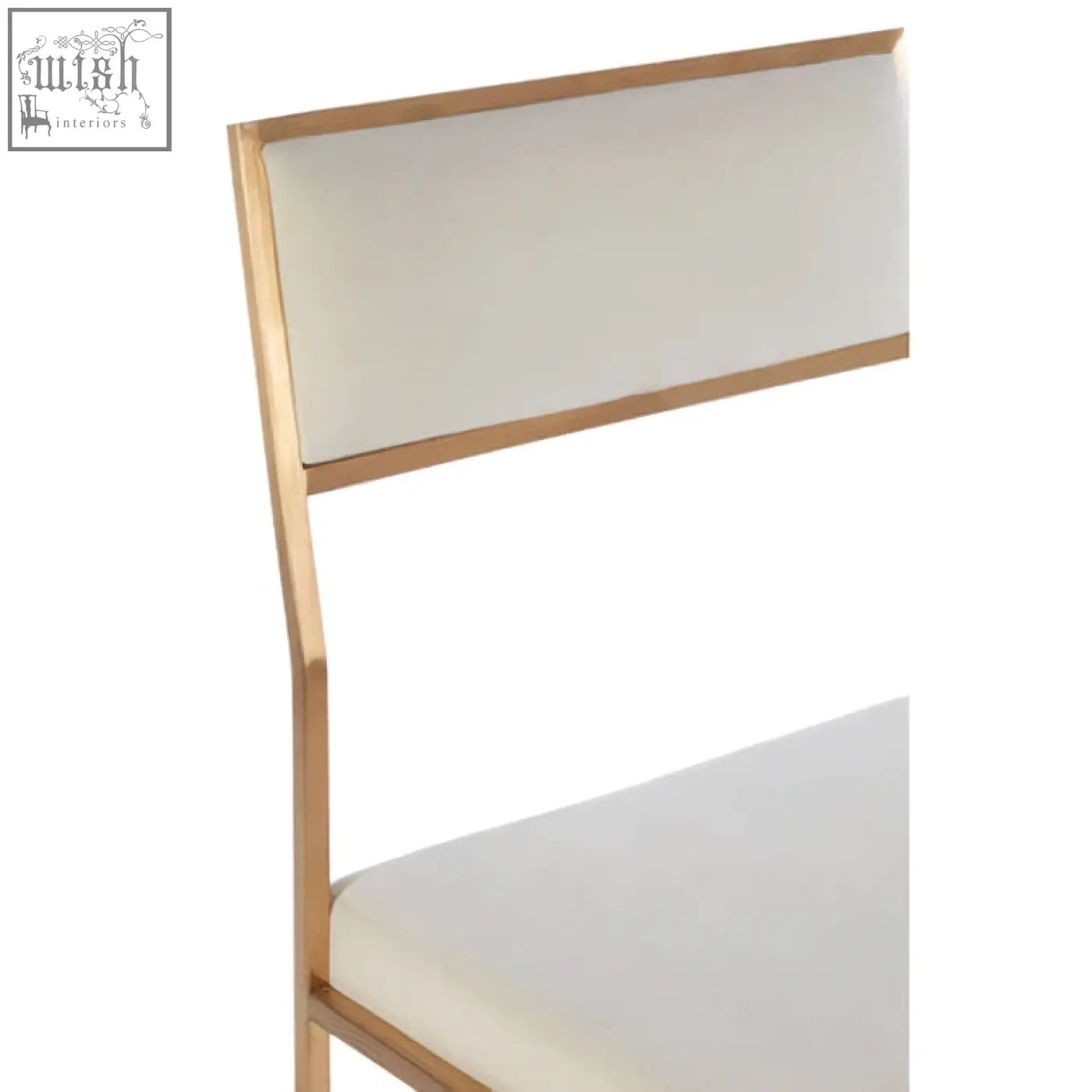 A modern mian milky white velvet dining chair with sleek gold metal frame and white velvet upholstery