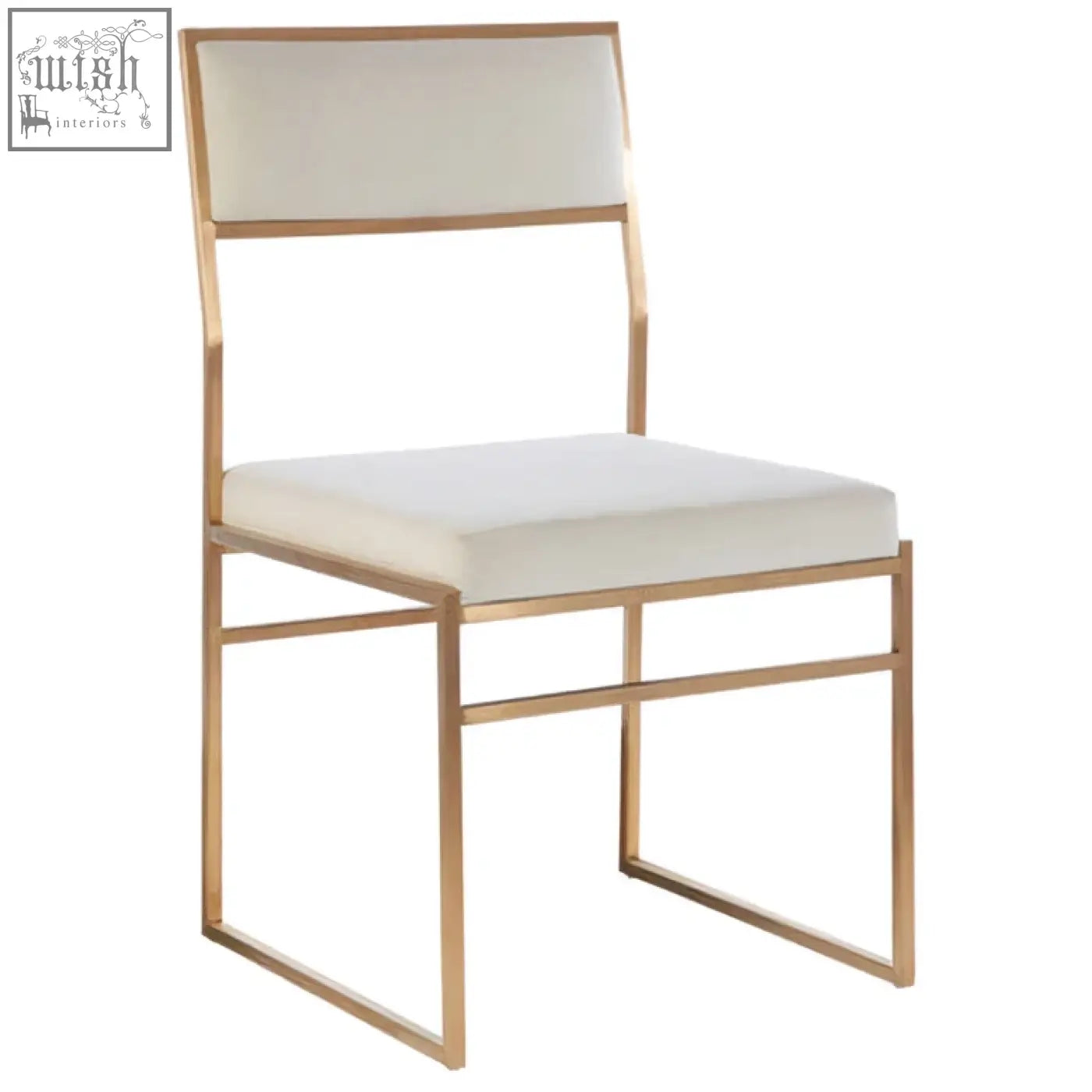 Modern mian milky white velvet dining chair with sleek gold metal frame and white velvet upholstered seat and backrest