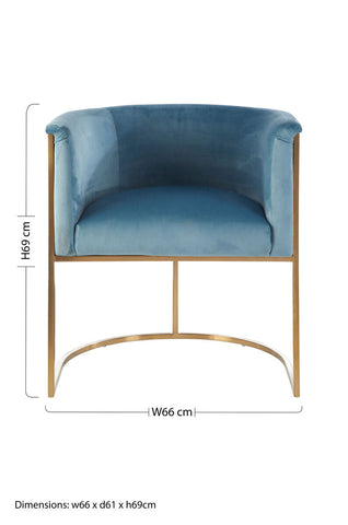 Mias blue velvet chair featuring a plush blue velvet seat with a sleek gold metal frame perfect for stylish seating