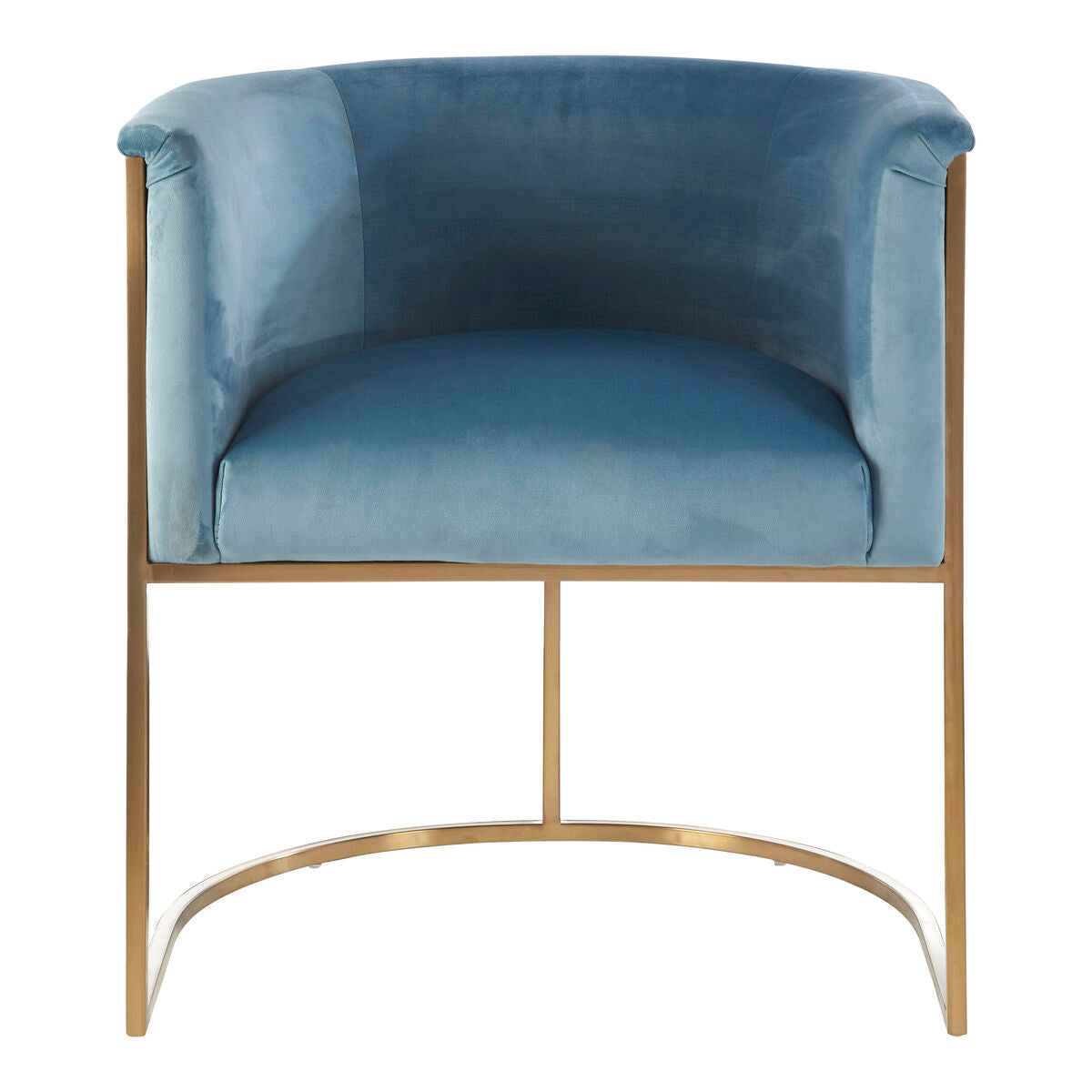 Mias blue velvet chair featuring a sleek blue velvet seat with a modern gold metal frame for stylish comfort