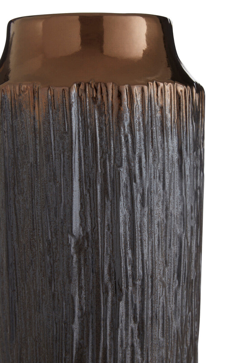 A tall large vase with a glossy bronze rim and dark gray textured ceramic body mica large vase