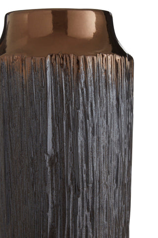 A tall large vase with a glossy bronze rim and dark gray textured ceramic body mica large vase