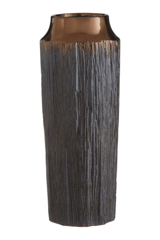 A mica large vase with a tall slender textured dark gray body and a glossy copper rim large vase perfect for decor
