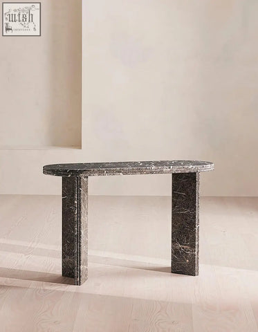 Midnight luxe console table with a black console table design featuring a natural marble surface and sturdy legs