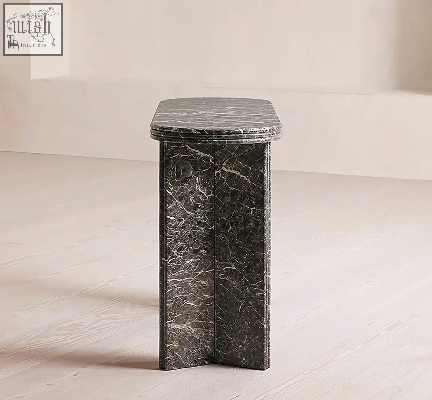Dark gray marble console table with sleek modern design and natural marble surface in black console table style