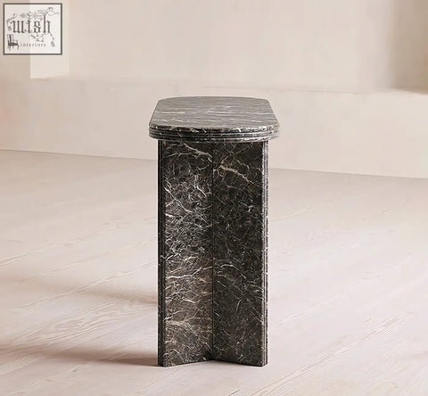 Dark gray marble console table with sleek modern design and natural marble surface in black console table style