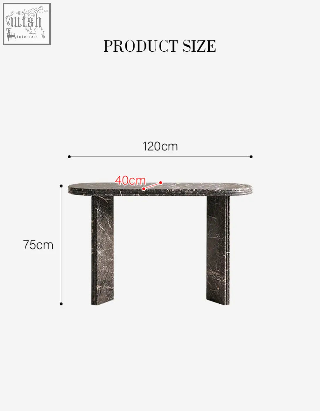 Midnight luxe console table with a sleek black console table design and natural dark gray marble surface