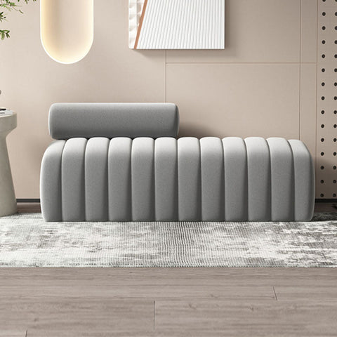 Gray velvet mignon bread bench with vertical ribbed texture and matching backrest for stylish seating