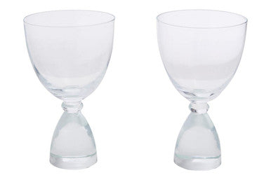 Mila set of 2 clear cocktail glasses with hourglass shaped clear glass bases perfect for serving cocktails