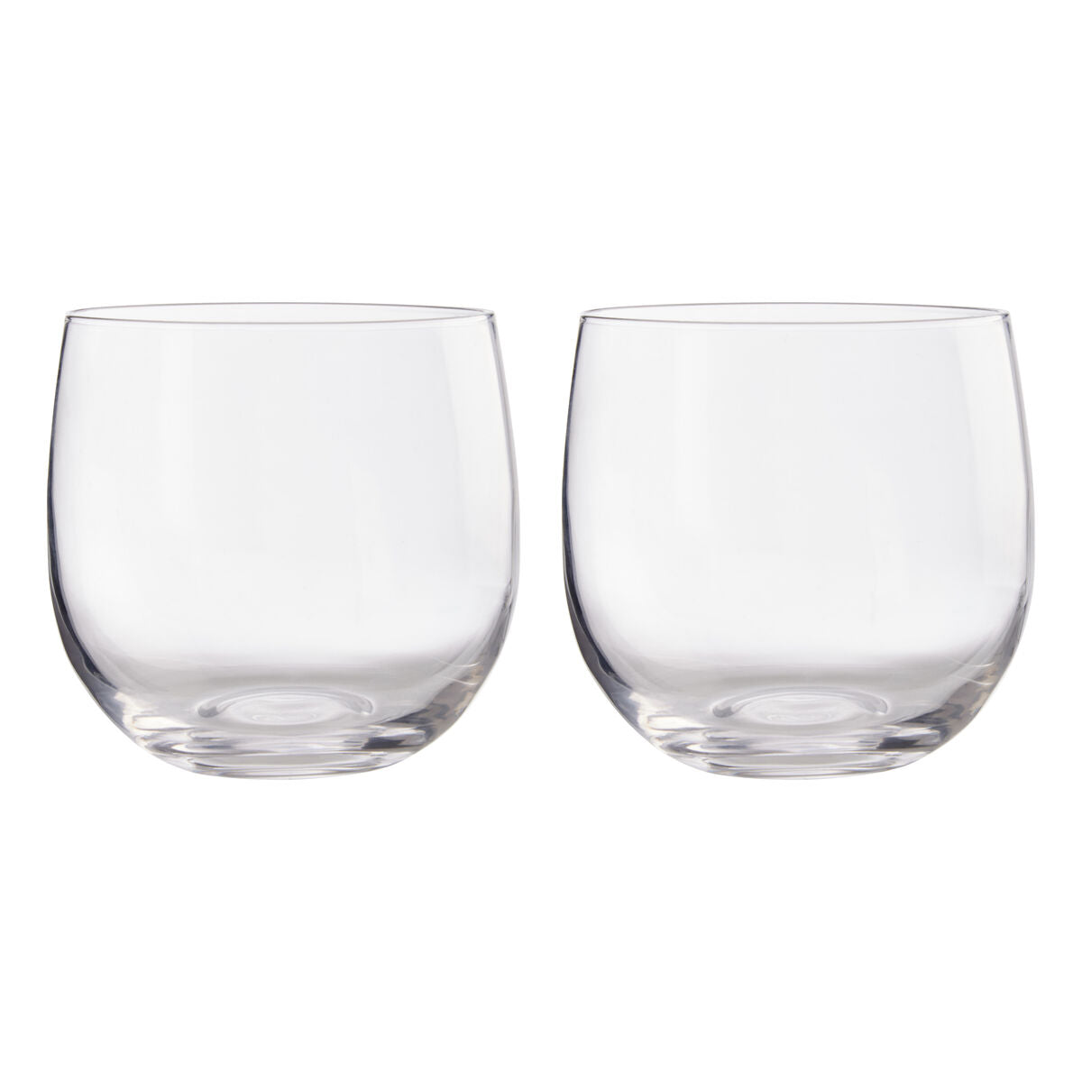 Clear minimalist glass tumblers from mila set with smooth rounded design and subtle base indentation wide bowl style
