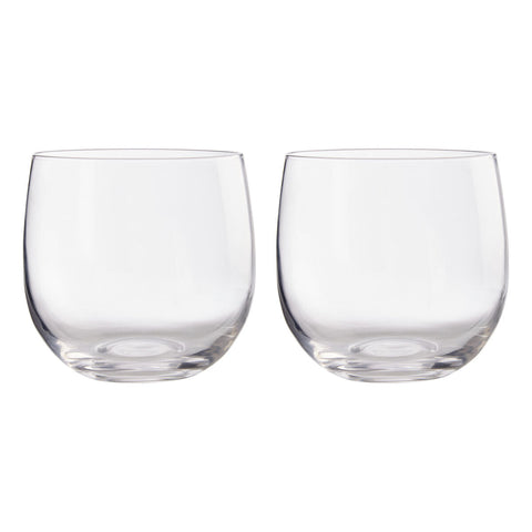 Clear minimalist glass tumblers from mila set with smooth rounded design and subtle base indentation wide bowl style
