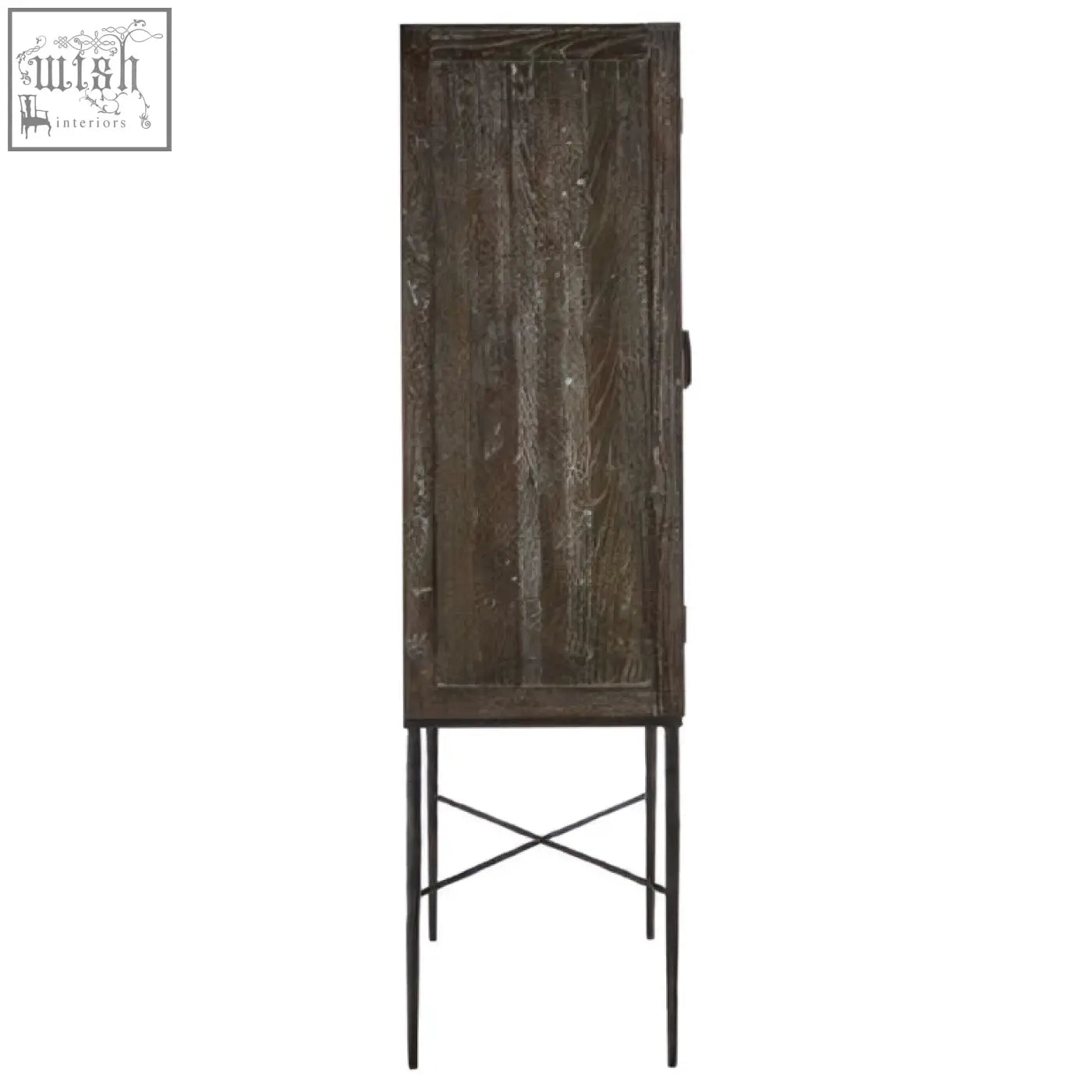 Dark wood milan two door elm wood wine cabinet with rustic finish and slender black metal legs wood wine cabinet