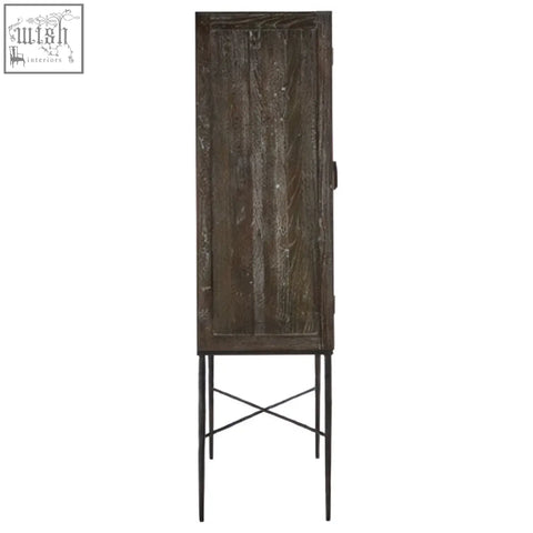 Dark wood milan two door elm wood wine cabinet with rustic finish and slender black metal legs wood wine cabinet