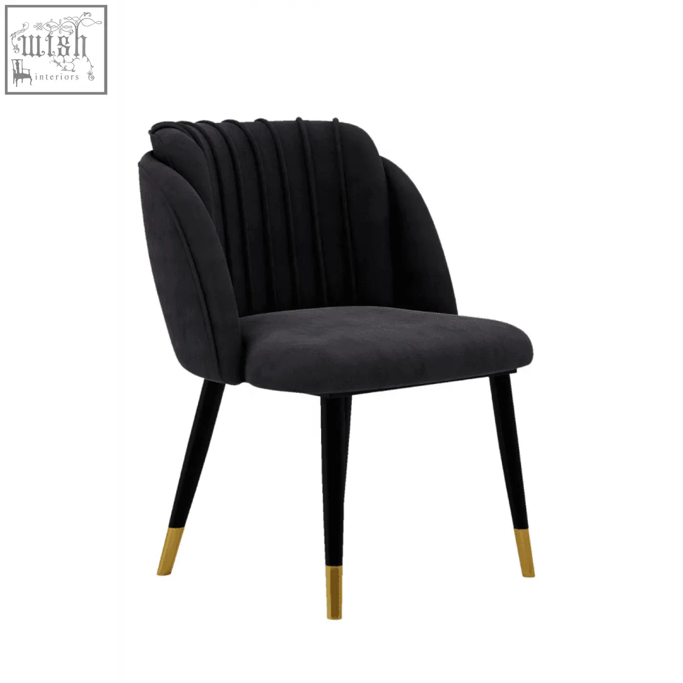 Black velvet milano velvet dining chair with tufted backrest and gold tipped legs perfect as a velvet dining chair