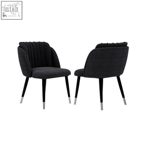 Black milano velvet dining chair with tufted back and silver capped tapered legs perfect velvet dining chair