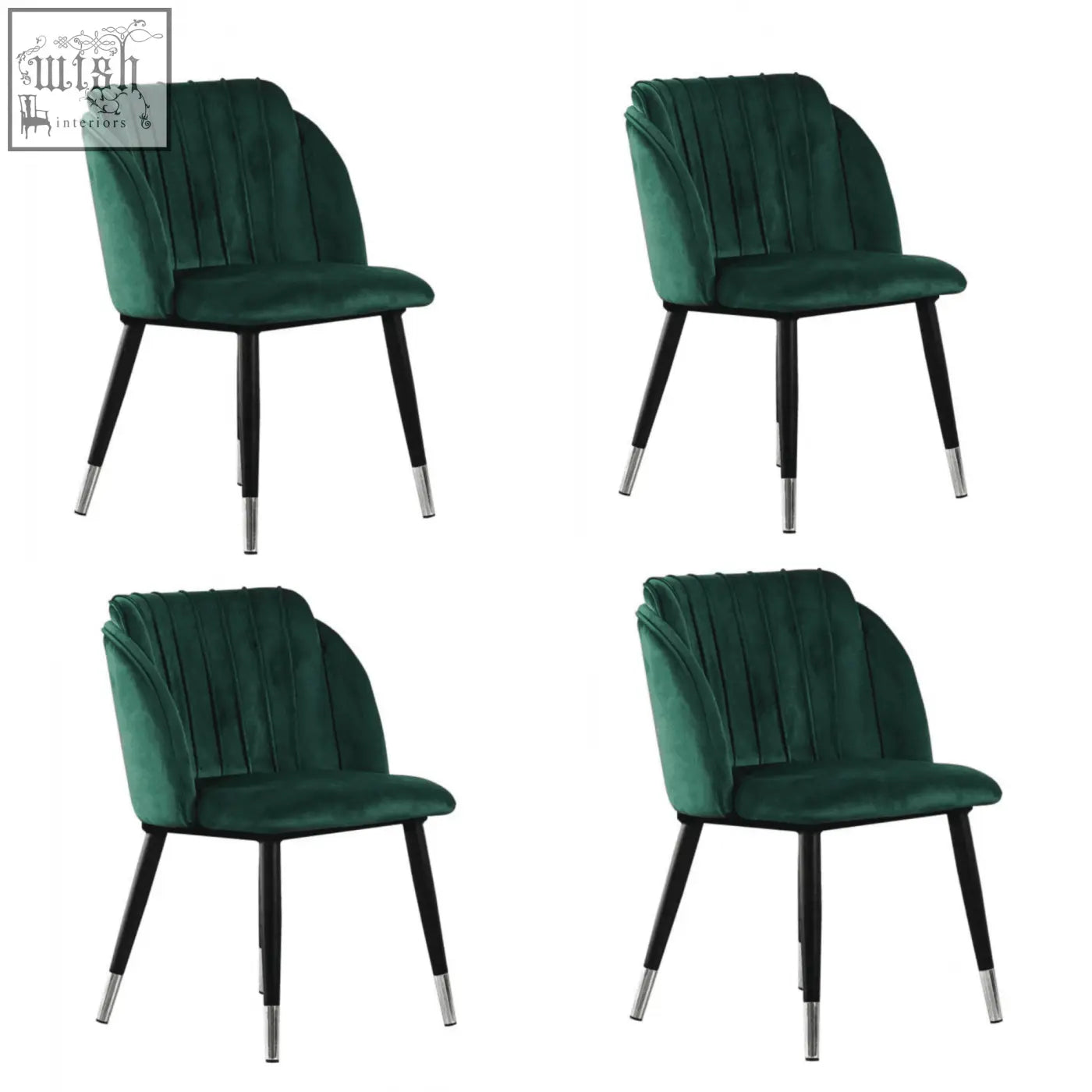 Emerald green milano velvet dining chair with black metal legs and chrome caps perfect velvet dining chair