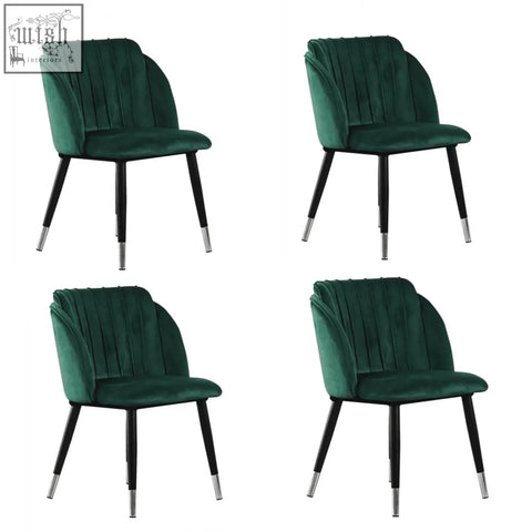 Emerald green milano velvet dining chair with black metal legs and chrome caps perfect velvet dining chair