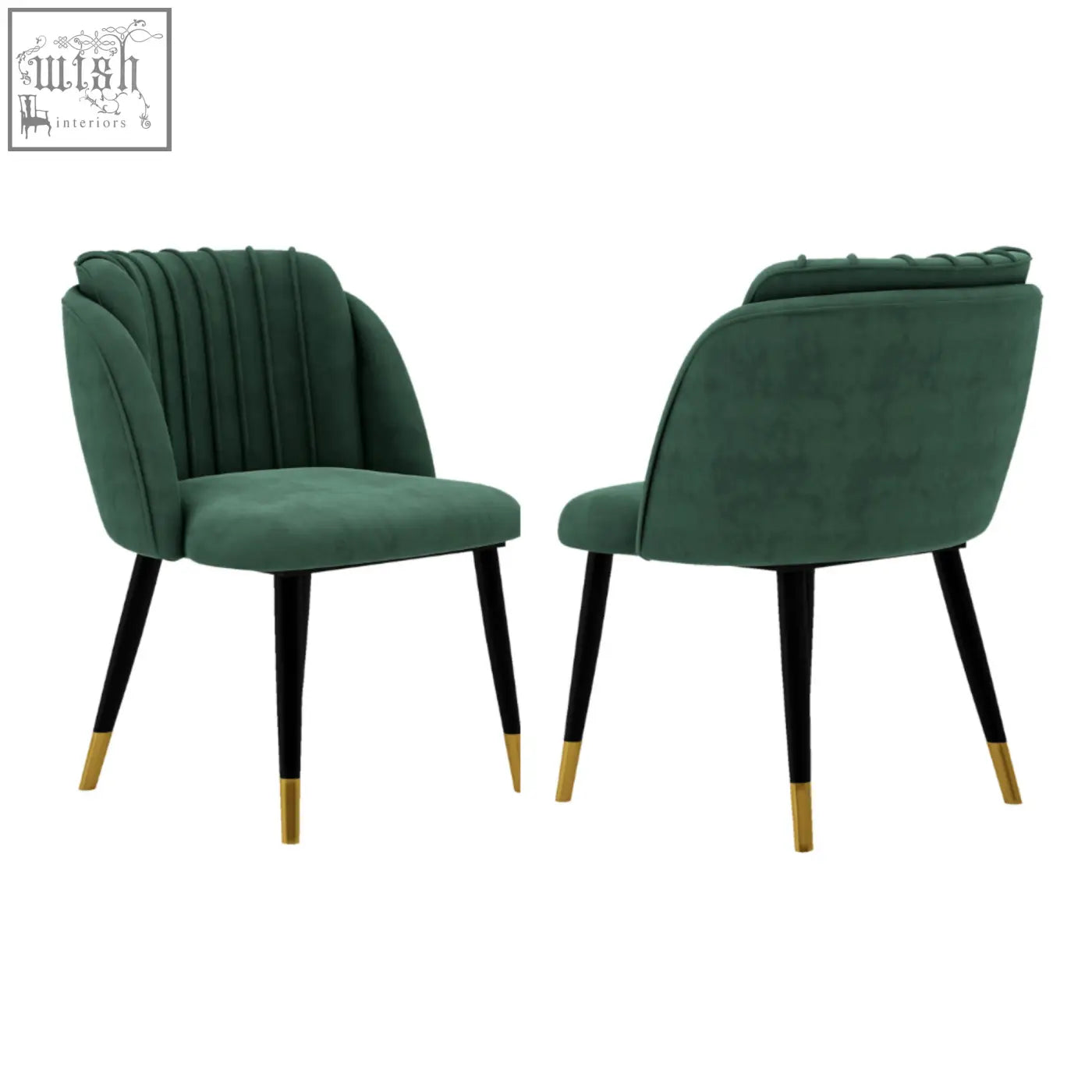 Emerald green velvet dining chair with black legs and gold-tipped feet perfect for milano velvet dining setups