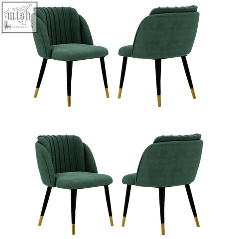Emerald green milano velvet dining chair with black legs and gold tipped feet perfect velvet dining chair