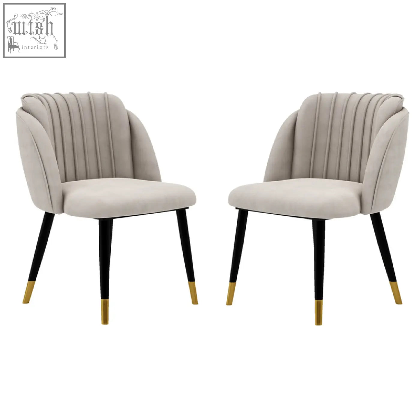 Beige milano velvet dining chair with black legs and gold-tipped feet perfect velvet dining chair for stylish meals