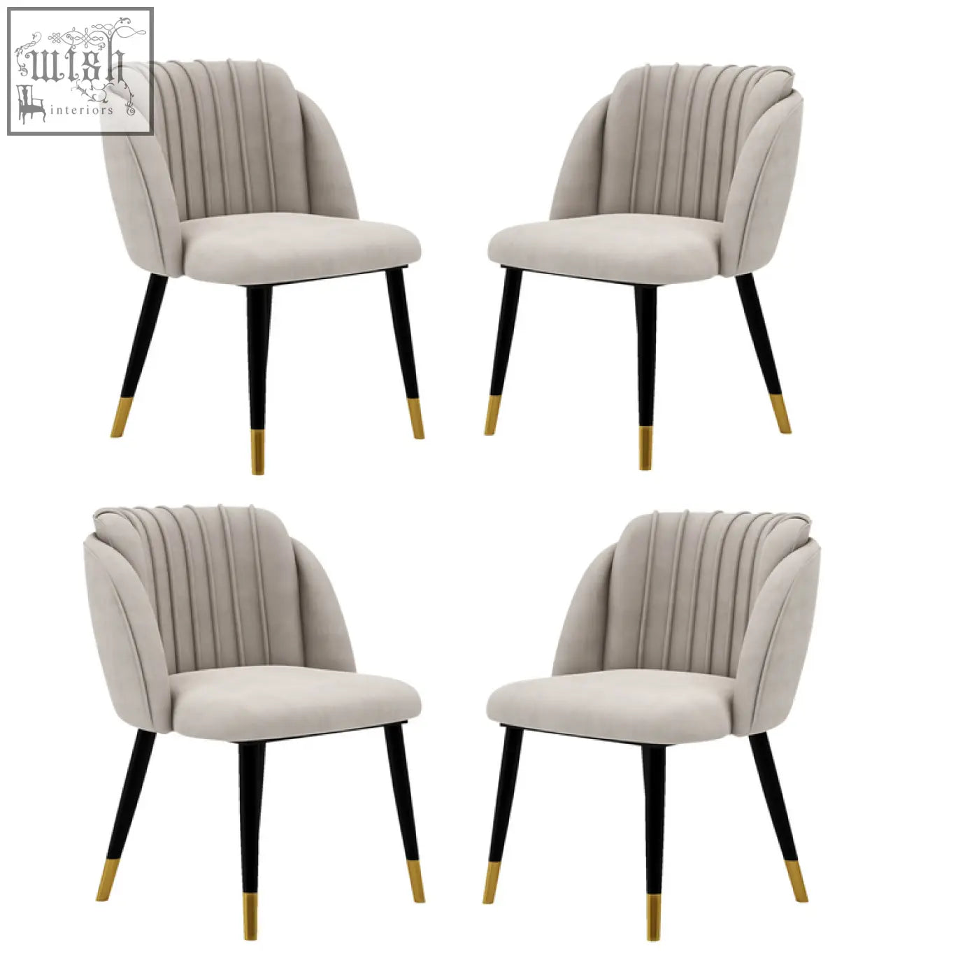 Beige milano velvet dining chair with black legs and gold-tipped feet modern velvet dining chair