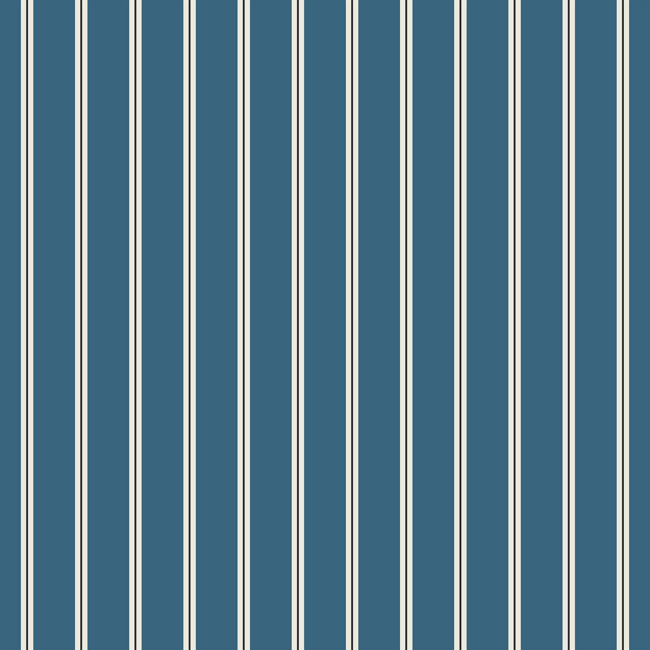 Miller pinstripe wallpaper with blue and cream vertical stripes perfect for stylish wall decor