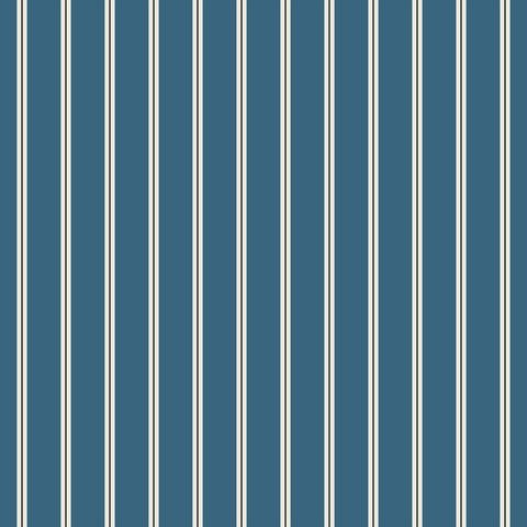 Miller pinstripe wallpaper with blue and cream vertical stripes perfect for stylish wall decor