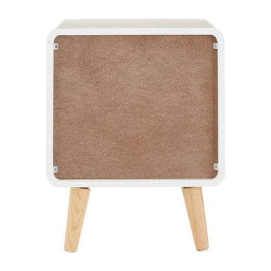White-framed door cabinet with natural legs and light two-tone design perfect for stylish storage solutions