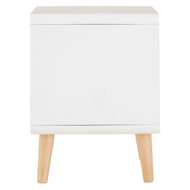 White glossy milo 1 door cabinet with natural light two-tone wood legs perfect for stylish storage