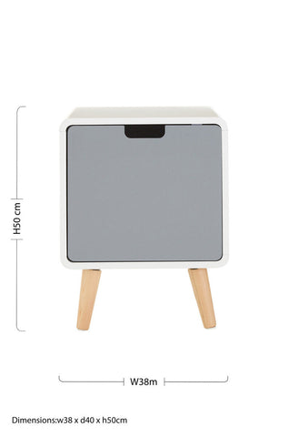 Milo 1 door cabinet with white and gray light two-tone finish and natural wooden legs for minimalist storage