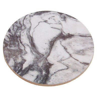 Circular cork coaster with white and gray marble effect from mimo 6pc assorted cork coasters set